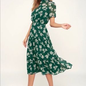 Floral Dark Green Floral Print Midi Dress
